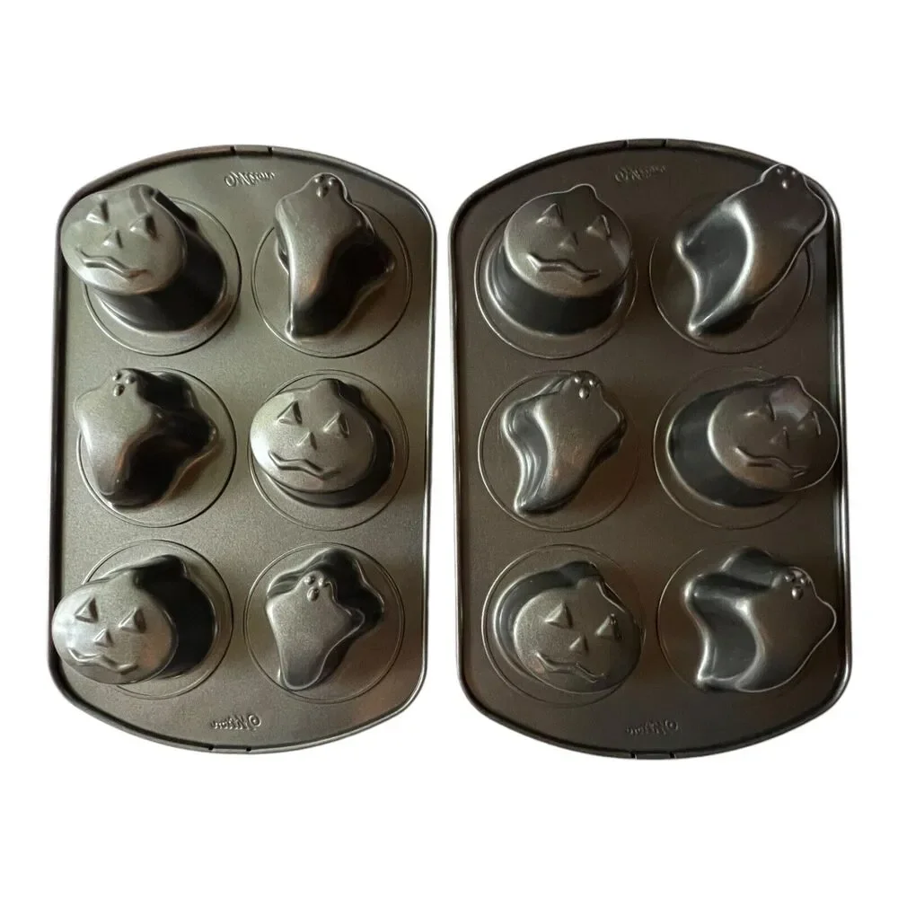 Lot Of 2 Wilton Mini Cake Cupcake Baking Pan Halloween Ghost‎ Pumpkin 6 Cavity